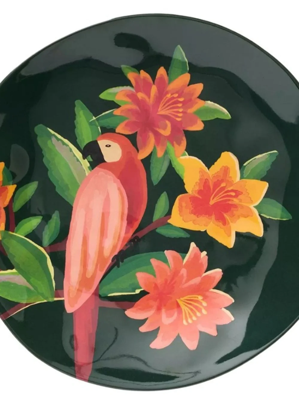 Farm Rio x Anthropologie Melamine Dessert Plate Tropical Green Floral and Parrot